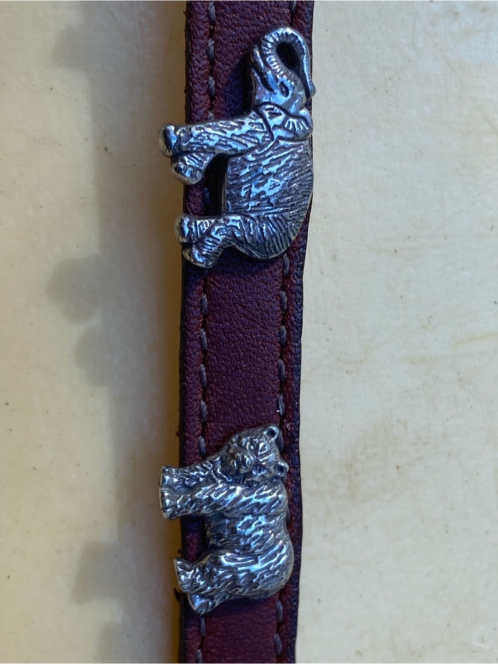 Brown Leather Belt Buckle Bracelet with Silver Animal Charms Rhino Zebra Bear - Picture 13 of 13